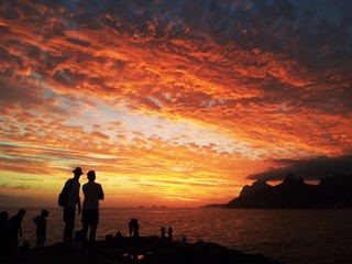 Amazing red sunset at Arpoador Rio de Janeiro