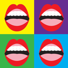 Set Of Open Mouth On Colorful Background.