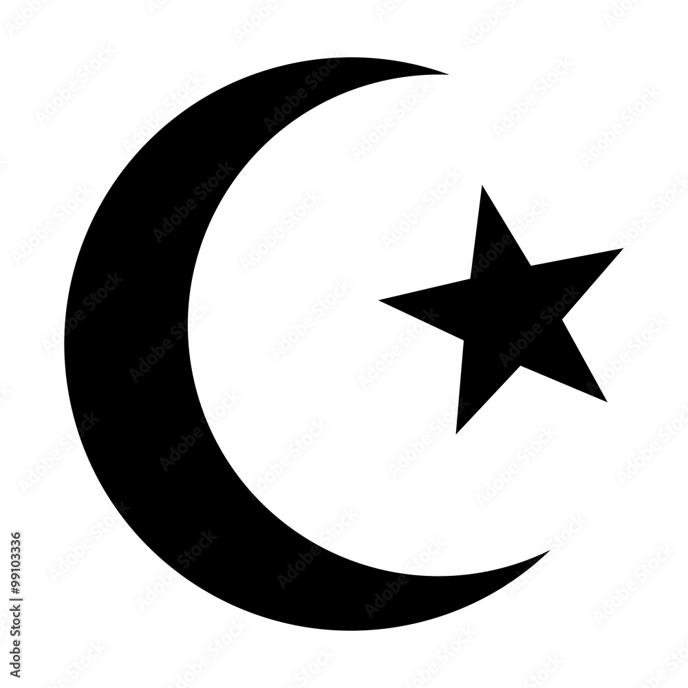 Star and crescent - symbol of Islam flat icon for apps and websites - obrazy, fototapety, plakaty 