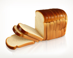 Wall Mural - Bread, bakery icon, sliced fresh wheat bread isolated on white background