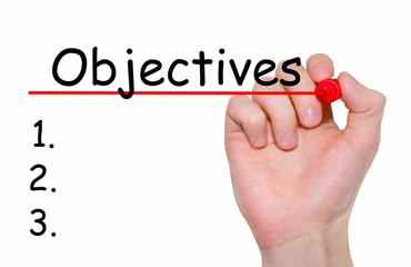Poster - hand writing objectives with red marker on transparent wipe board