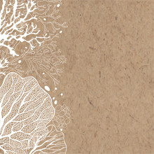 Vector Background With Marine Plants On Kraft Paper. 