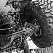 Black And White View From Under A Car. Close-up View Of A Car's