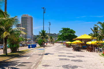 Fototapete - Barra da Tijuca beach with mosaic of sidewalk  in Rio de Janeiro. Brazil