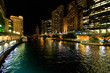 Color DSLR night image of City of Chicago as seen up the Chicago River