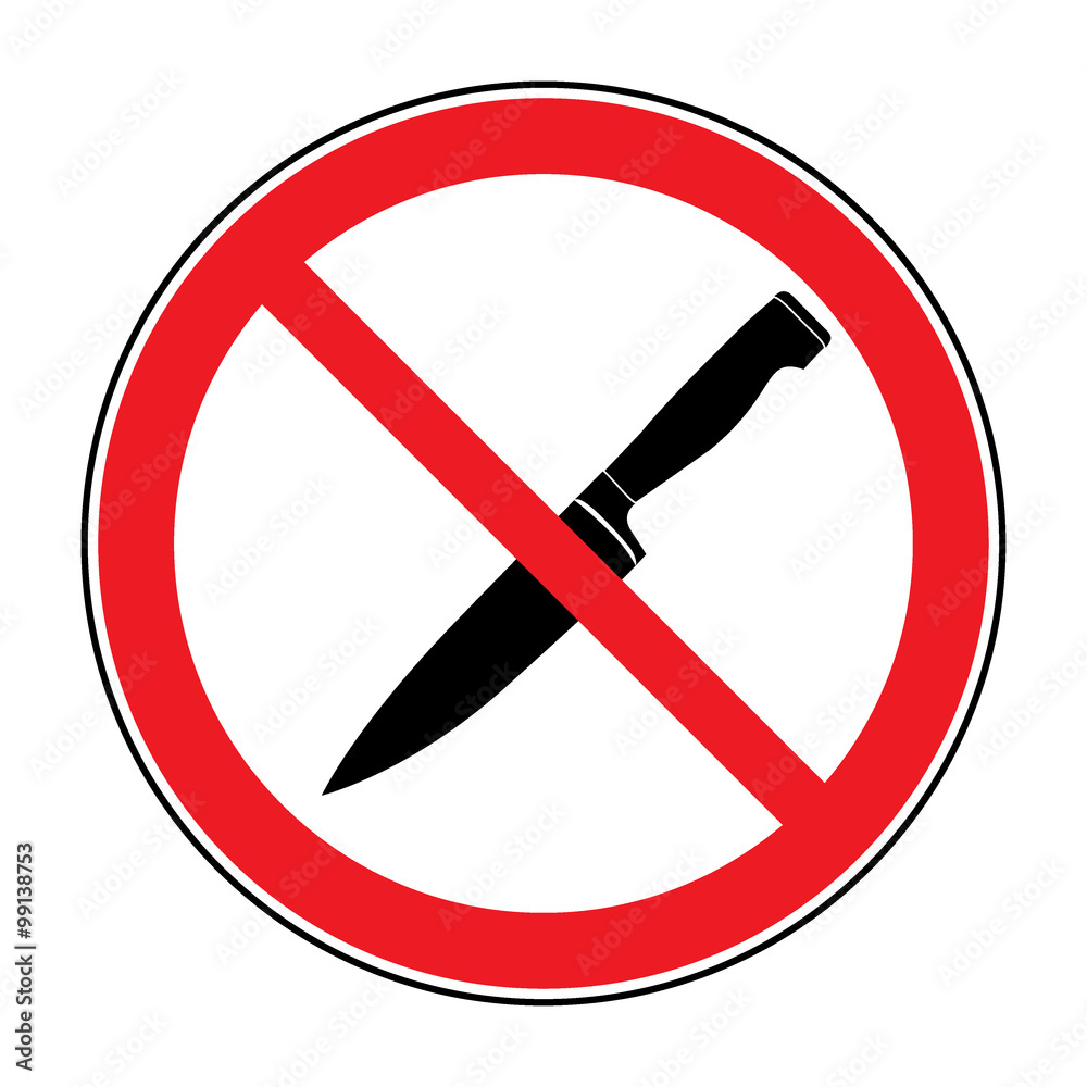 No Knife or No Weapon Sign. No weapon allowed symbol. Knife cross out ...