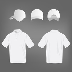 Wall Mural - Sport white polo shirt and baseball cap isolated set vector