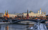 Kremlin embankment. Morning blue hour winter shot