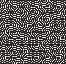 Vector Seamless Black And White Rounded Arc Lines Irregular Interlacing Pattern