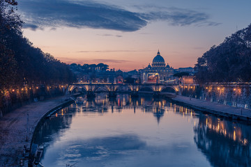 Fototapete - Rome, Italy: St. Peter's Basilica and Saint Angelo Bridge