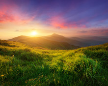 Mountain Valley During Sunrise. Natural Summer Landscape