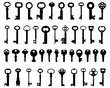 Set of black silhouettes of door keys, vector