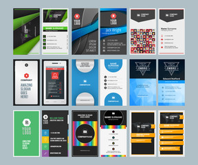 Wall Mural - Set of Creative Vertical Business Card Print Templates. Flat Style Vector Illustration. Stationery Design