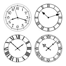 The Set Of Different Clock Faces. Editable Clock, Easily Remove And Replace Hands And Design. Stock Vector.