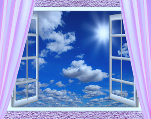 Wall Mural - open window cloud sun