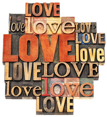 Sticker - love word abstract in wood type