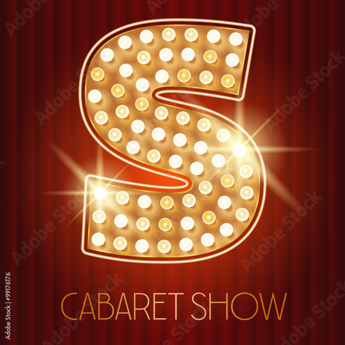 Fotografie, Obraz Vector shiny gold lamp alphabet in cabaret show style. Letter S