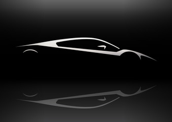 Original Auto Vehicle Vector Design of a Fast Conceptual Super Car Silhouette on Black Background