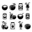 Coconut milk, oil, cocktail - vector icons set 