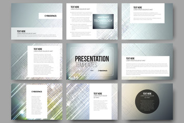 Poster - Set of 9 templates for presentation slides. Abstract science or technology vector background