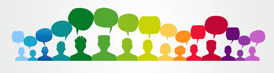 Poster - icons of people with speech bubbles..