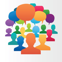 Poster - icons of people with speech bubbles. .