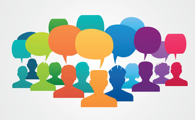 Poster - icons of people with speech bubbles..
