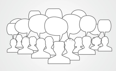 Poster - icons of people with speech bubbles..