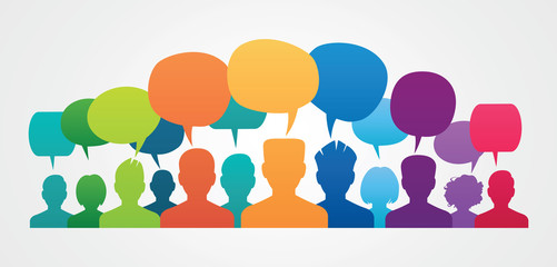 Poster - icons of people with speech bubbles. .