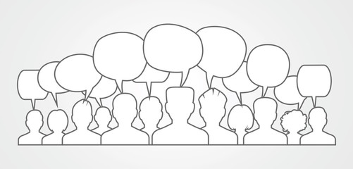 Poster - icons of people with speech bubbles..