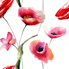 Seamless wallpaper with Poppies flowers