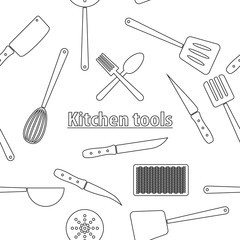 Wall Mural - Kitchen tools seamless pattern, white background.