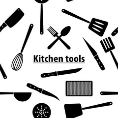 Wall Mural - Kitchen tools seamless pattern, white background.