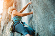 Rock climbing on vertical flat wall - Stock image