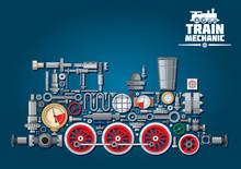 Steam Locomotive Or Train From Mechanical Parts