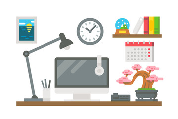 Flat design working desk decor