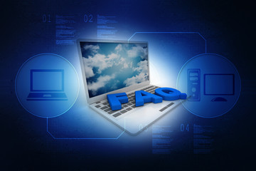 Poster - 3d illustration Frequently Asked Questions symbol on laptop
