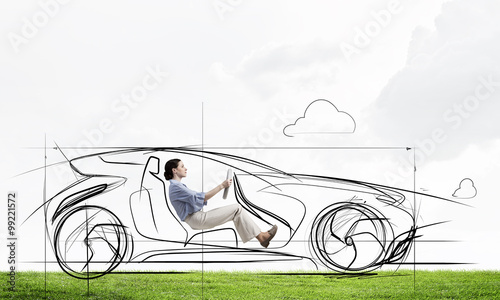 Woman in drawn car Stock-Foto | Adobe Stock