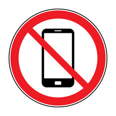 No cell phone sign. Mobile phone ringer volume mute sign. No smartphone allowed icon. No Calling label on white background. No Phone emblem great for any use. Stock Vector Illustration