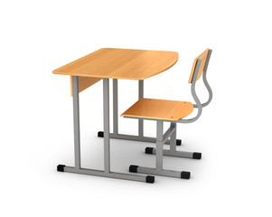 school desk and chair on white background