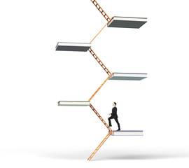 Poster - Career stairs concept with businessman climbs the education leve