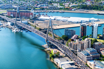 Canvas Print - Beautiful aerial view of Anzac Bridge and Sydney skyline from he