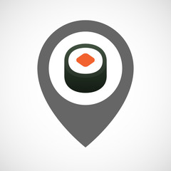 Sticker - Isolated map marker with a piece of sushi maki