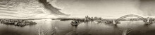 Black And White Aerial View Of Sydney. 360 Degrees Panoramic