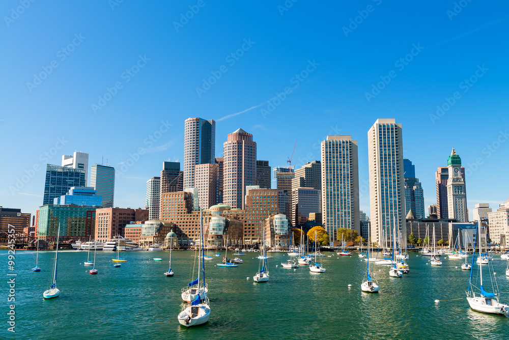 Boston, Massachusetts. Beautiful city skyline - obrazy, fototapety, plakaty 