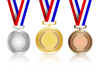 Set of gold, silver and bronze medals