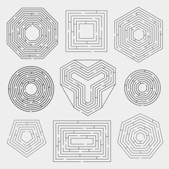 Wall Mural - Vector set of nine variety labyrinths. Isolated on white background, eps 8.