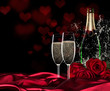 Valentine day with champagne and roses