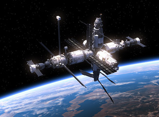 Wall Mural - Space Station Orbiting Earth