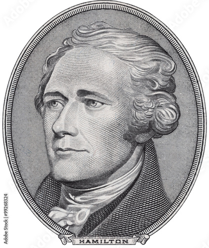 Cuadros en Lienzo Alexander Hamilton face on ten dollar bill isolated, 10 usd, united states money